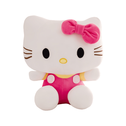 Plush Toy Bow-Wearing Cat Character Doll with Red, Pink or Blue Color Options and Soft Fabric