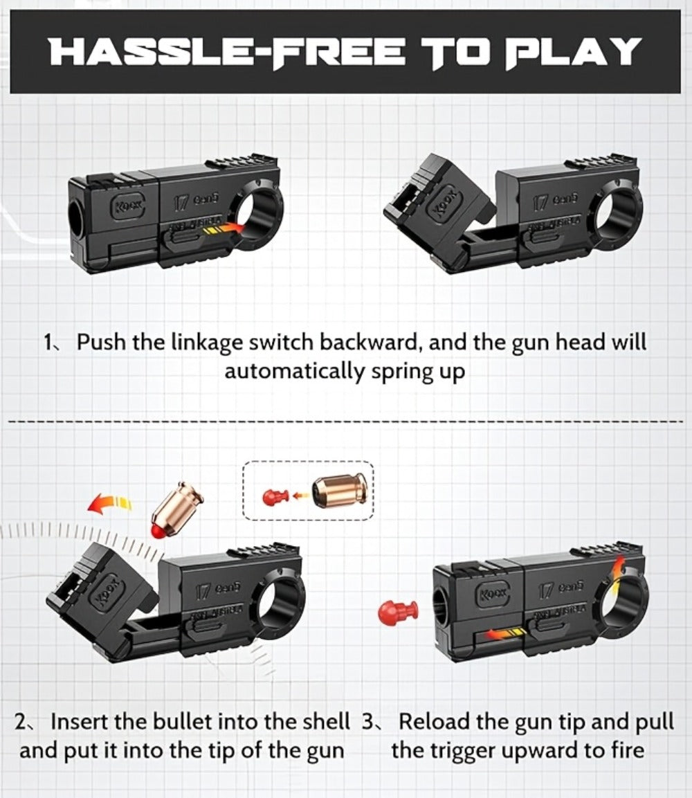 Alloy Finger Pistol Fidget Toy – One-Touch Cartridge Ejecting Stress Relief Desk Toy, Cool EDC Novelty Gift for Adults Men Teens, Fingertip Decompression Toy with Softball Launcher