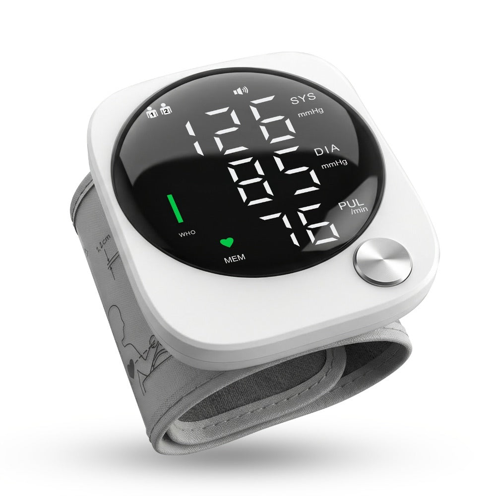 Blood Pressure Monitor Wrist Device with LCD Display, Voice Readout, Dual-User Memory and USB Rechargeable Power
