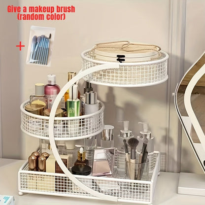 Metal Cosmetic Storage Rack with Makeup Brushes and Black or White Tissue Holder Configurations