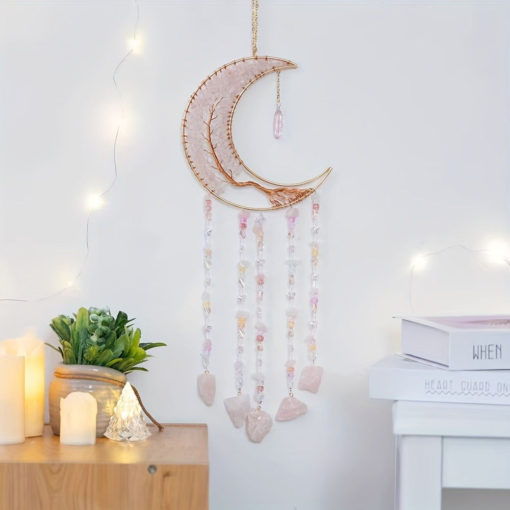 Dreamcatcher Moon Suncatcher Wall Hanging – Handmade Boho Wind Chime Pendant for Indoor Outdoor Garden, Courtyard & Party Decor – Christmas & Birthday Gift
