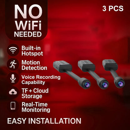 No WiFi Security Camera 3 Pack with Built-In Hotspot, 1080P Motion Detection, Audio Recording, Cloud & SD Card Storage