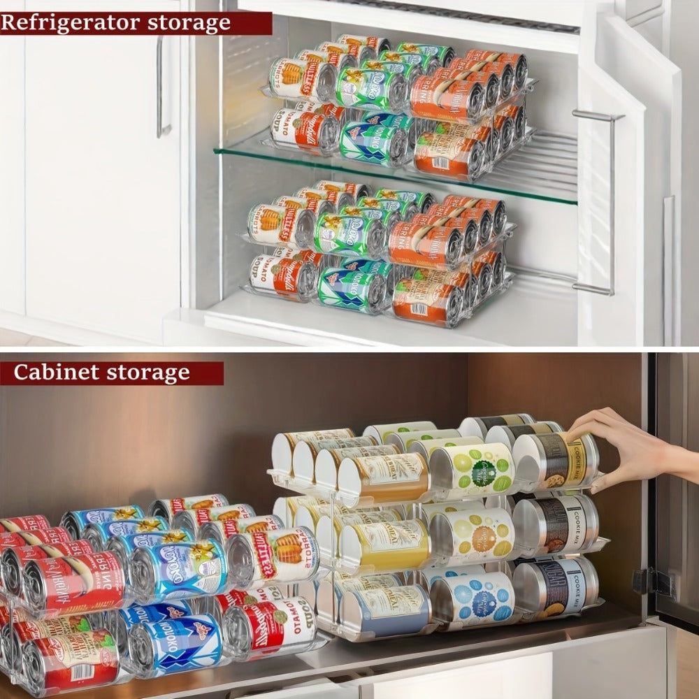 Can Storage Organizer 36-Can 3-Tier Auto-Rolling PET Rack with Tool-Free Assembly for Pantry Use