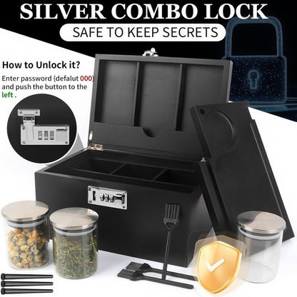 Locking Compartment Storage Box with Sliding Tray, Three Jars, Three Tubes and Cleaning Brushes