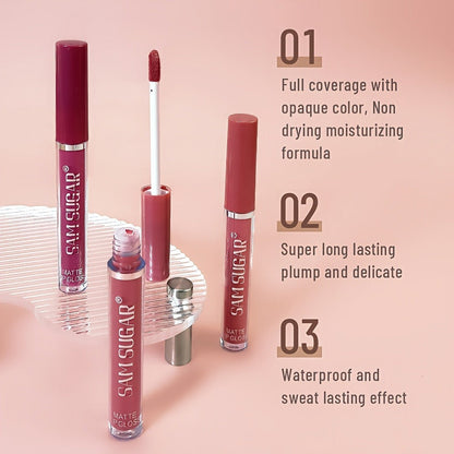 Lip Gloss Set by SAM SUGAR with 12 Matte Liquid Lip Colors, Numbered Shades and Presentation Box