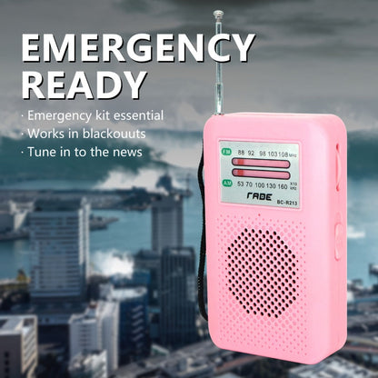 Pocket AM/FM Radio with Manual Tuner, Telescopic Antenna, Wrist Strap and Pink or Black Case