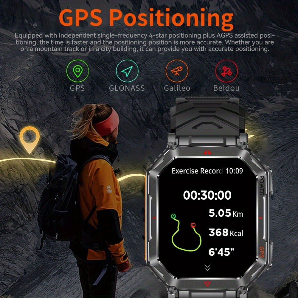 GPS Outdoor Smartwatch All-Metal Body, IPX8 Waterproof, Built-in GPS, Altimeter Barometer & Compass, LED Flashlight, Bluetooth Calling & Message Alerts, Silicone or Steel Strap – Rugged Adventure Watch for Men