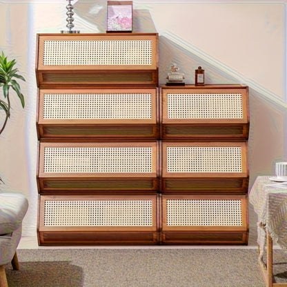 Shoe Rack Bamboo Freestanding Organizer with Flip Drawer, Stackable Design and 27.5 or 33.85-Inch Width