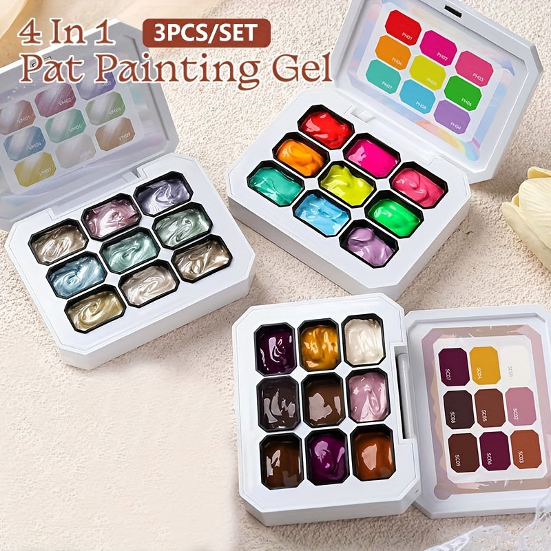 4-in-1 Gradient Gel Nail Polish Set 3pcs - Pat Ombre Gel for French Manicure Nail Stamping Painting & Powder Art - Solid Varnish Gel for Seamless Ombre Nail Art Women Salon Home DIY