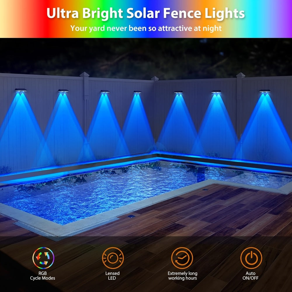 Solar Garden Light Fence Wall Fixtures with 9 Modes, Dusk Sensor and 4 or 8-Pack Options for Outdoor Garden Decor