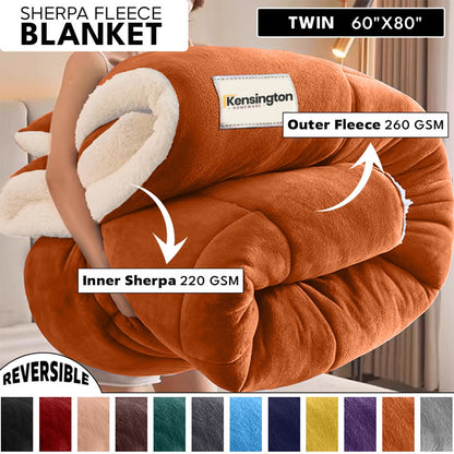 480GSM Sherpa Fleece Blanket – Double-Sided Heavy Warm Throw for Couch, Bed & Travel, Reversible All Season, 13 Colors, 3 Sizes