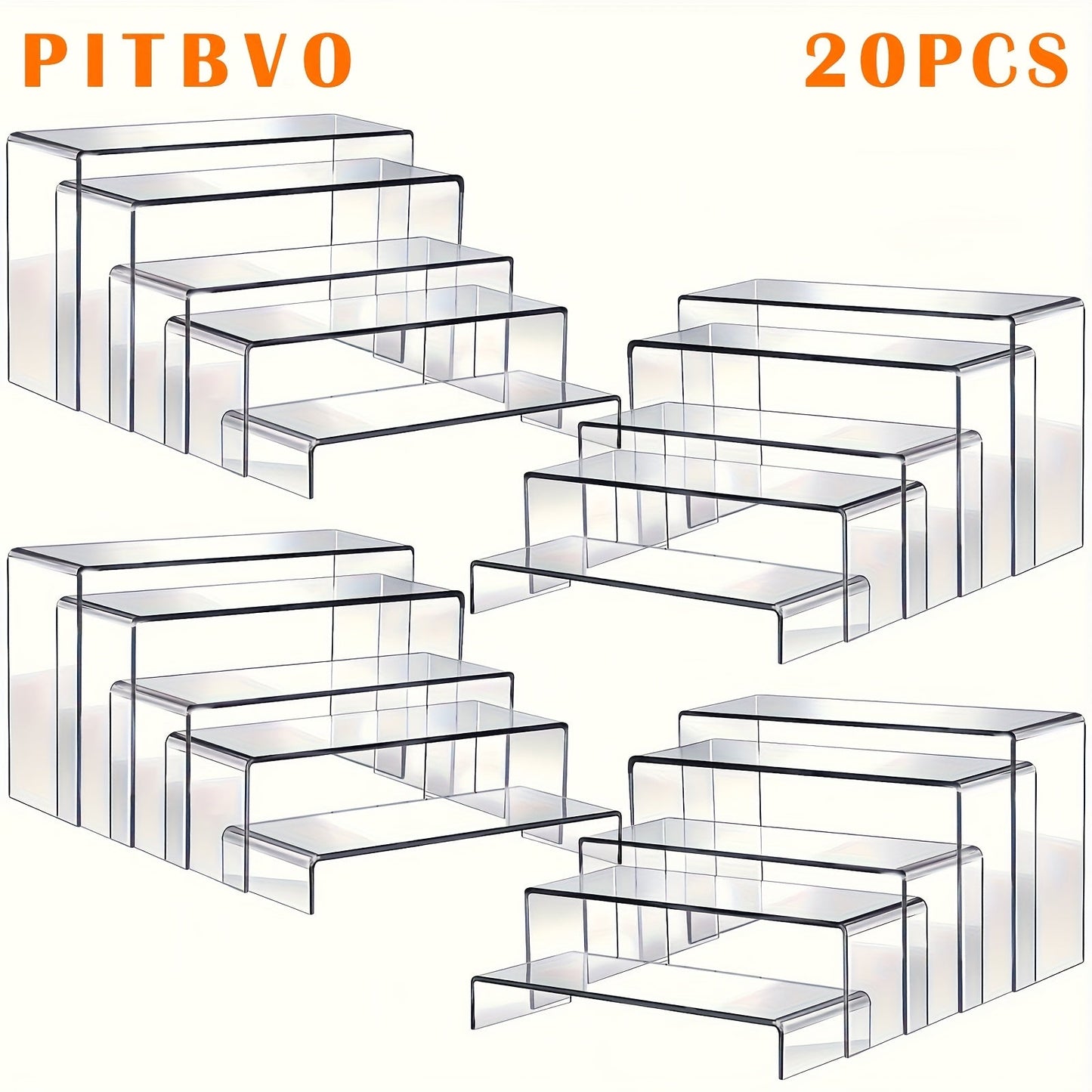 Acrylic Display Risers Clear Transparent Stands for Funko Pop Figures, Cupcakes, Jewelry, Perfume Bottles – Multi-Size Display Shelf Organizer for Home, Store & Craft Show – 10 or 20 Piece Set Large Size