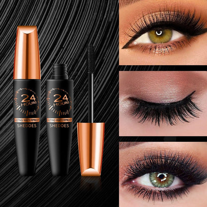 Black Mascara Three-Piece Set with Tapered Tubes, Copper-Color Caps and Black Bristle Applicator Wands