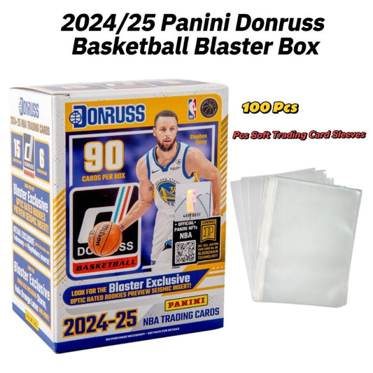 NBA Blaster Box 2024-25 Panini Donruss Basketball – Factory Sealed 6 Packs 90 Cards, Holo Laser Rookies & Inserts, Collector Gift for NBA Fans + 25ct Toploaders