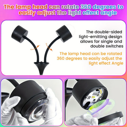 Black Dual-Head Floor Projector Lamp with Two Adjustable Spot Heads, Remote and Color Discs