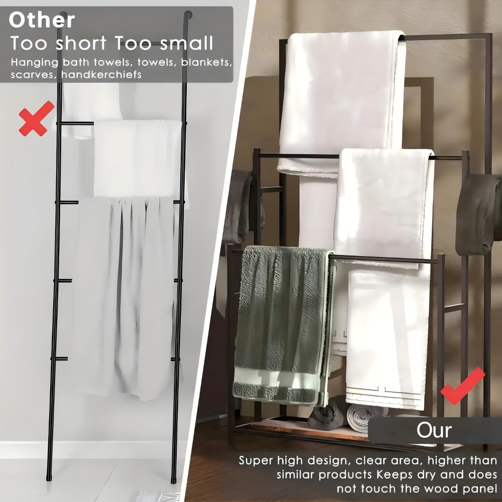 Three-Tier Freestanding Towel Rack in Small or 47-Inch Black Floor-Standing Configurations
