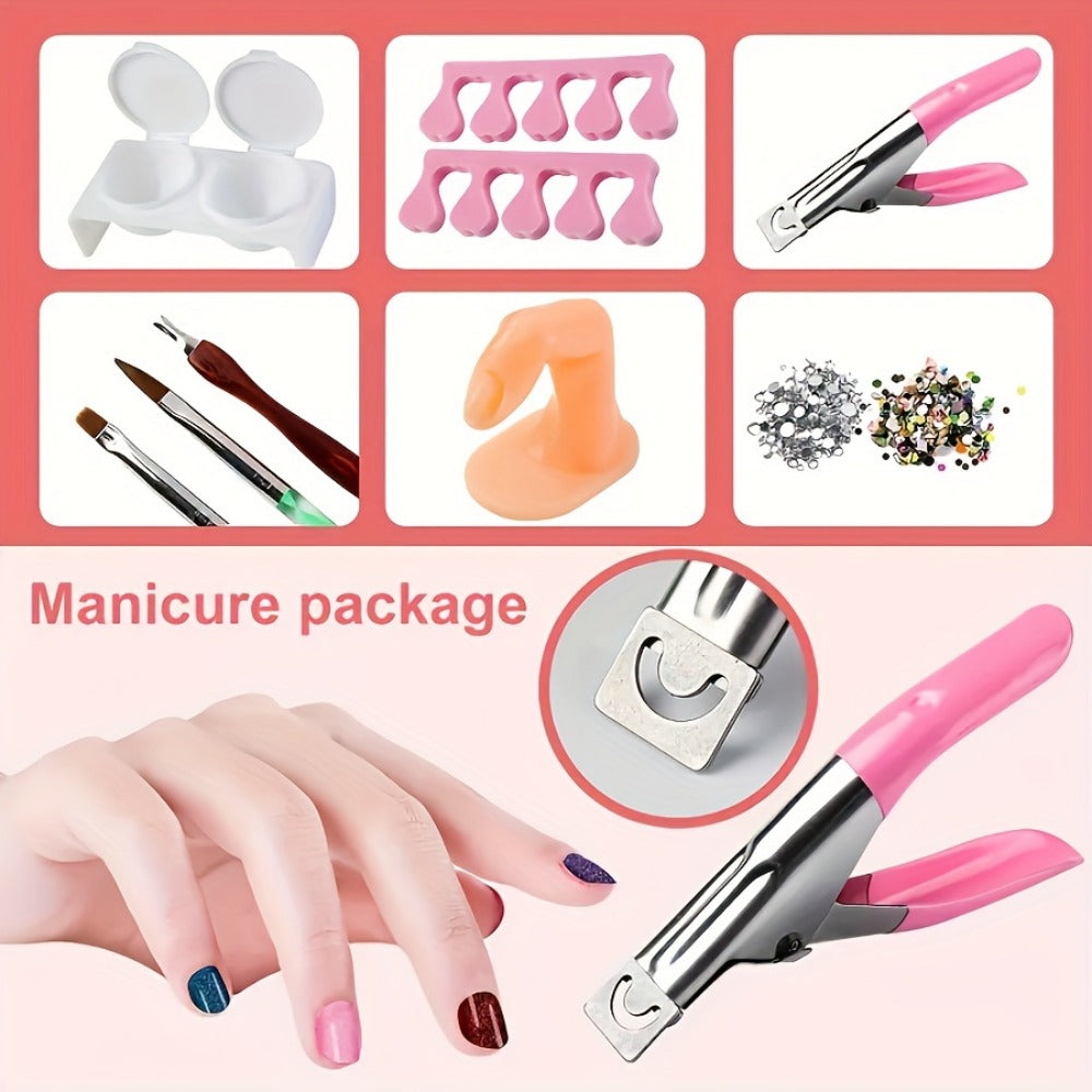Acrylic Nail Kit with 12 Glitter Colors, Clear Pink White Powders, Liquid Monomer, Tips and Application Tools