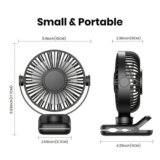 Clip on Fan USB Desk Fan, Brushless Motor Whisper Quiet Portable Mini Fan with Strong Clamp, USB Powered Personal Cooling Fan for Office Bedroom Dorm Stroller, 360° Adjustable, Black Pink