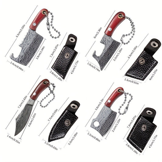 EDC Knife Keychain - Mini Set 10pcs Damascus Pattern Blade Stainless Steel Pocket Tool with - product detail view 2