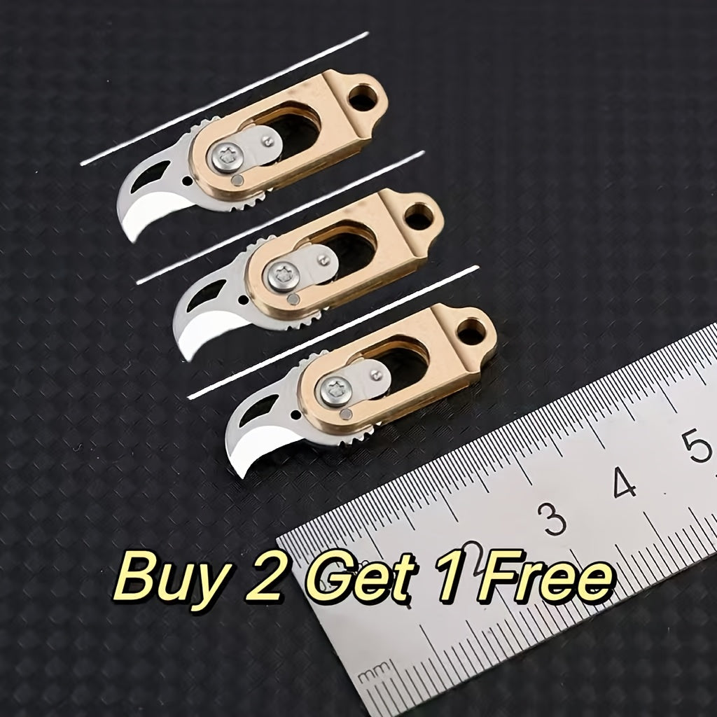 EDC Pocket Knives & Tools - Knife Keychain Mini Folding Brass with Thumb Stud Drop Point Blade & - product detail view 11