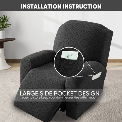 Stretch Recliner Chair Cover 4-Piece Slipcover Non-Slip Elastic Recliner Protector Polar Fleece Jacquard Fabric Pet Scratch Proof Easy Install for Lazy Boy Recliner