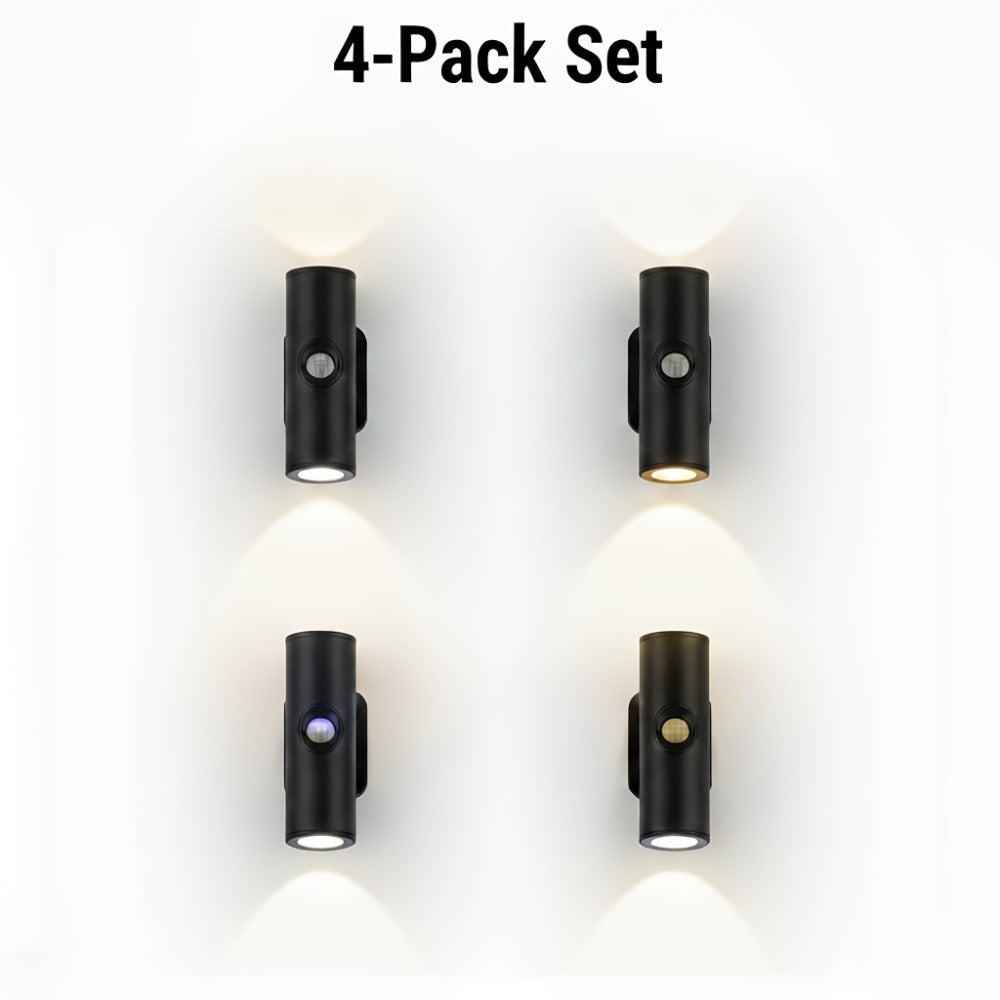 Motion Sensor Wall Lights 4-Pack – Rechargeable Magnetic Dual-Head LED Night Light, RGB & Tri-Color, Wireless for RV, Bedroom, Stairs, Cabinet & Closet