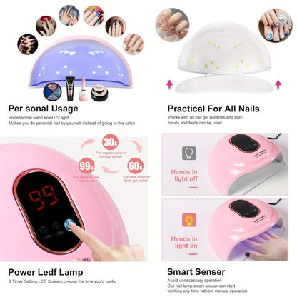 Complete Acrylic Nail Kit with Drill & UV LED Light, Colored Acrylic Powders & All Tools Included for