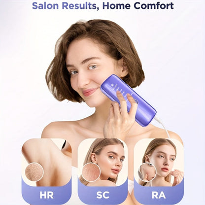 LEFINEE IPL Hair Removal Device in Violet with Five Intensity Indicators, Manual and Auto Labels and Display Controls