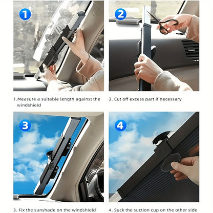 Front Window Sunshade Auto Retractable 46cm | Thermal Insulation Sun Blocking, Easy Fold & Store, Summer Essential Car Accessory for Sedan SUV Truck Windshield