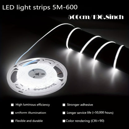 LED Strip Light 5m 2835 SMD with 600 LEDs, 12V Power, Inline Dimmer, White or Warm White and IP65 Label
