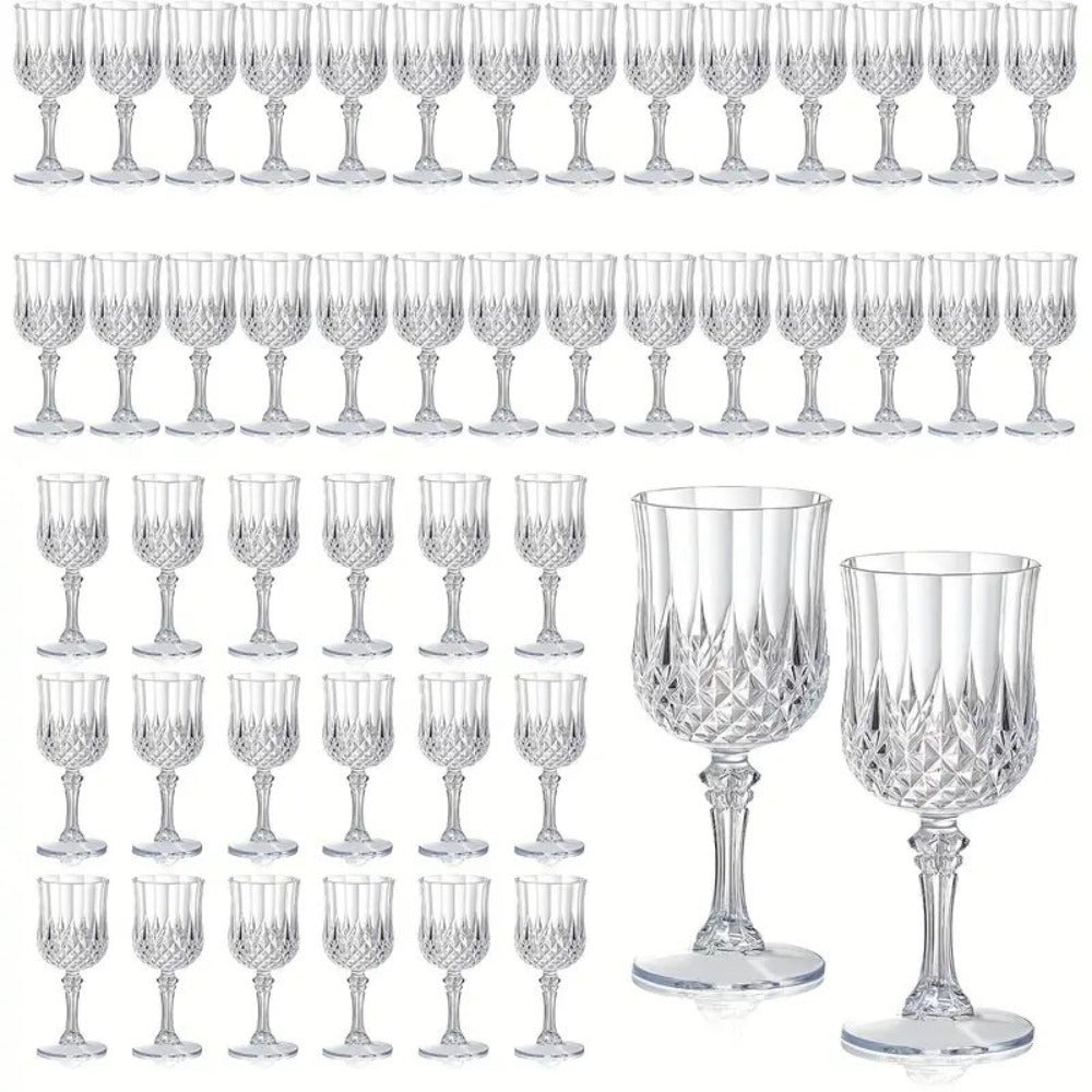 Forty-Eight-Piece 7 oz Plastic Wine Goblet Set in Clear, Orange, Pink, Green, Gold or Blue