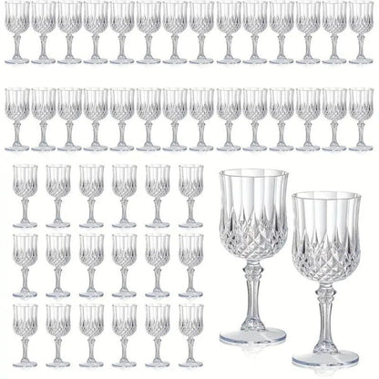 Forty-Eight-Piece 7 oz Plastic Wine Goblet Set in Clear, Orange, Pink, Green, Gold or Blue