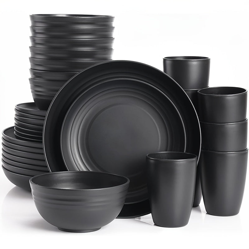 Wheat Straw Dinnerware Set 16 or 32 Piece – Plates & Bowls for 4 or 8 People, Microwave & Dishwasher Safe Plastic Dish Set, Lightweight Colorful Tableware for Home, Party & Holiday