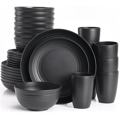 Wheat Straw Dinnerware Set 16 or 32 Piece – Plates & Bowls for 4 or 8 People, Microwave & Dishwasher Safe Plastic Dish Set, Lightweight Colorful Tableware for Home, Party & Holiday