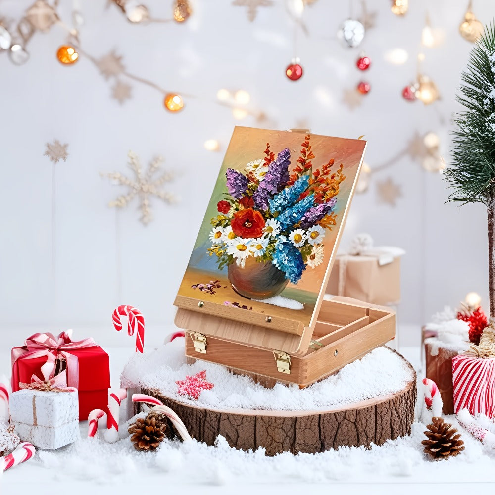 14-Piece Portable Painting Box Set with Adjustable Tabletop Easel, Canvas, Brushes and Palette Knife