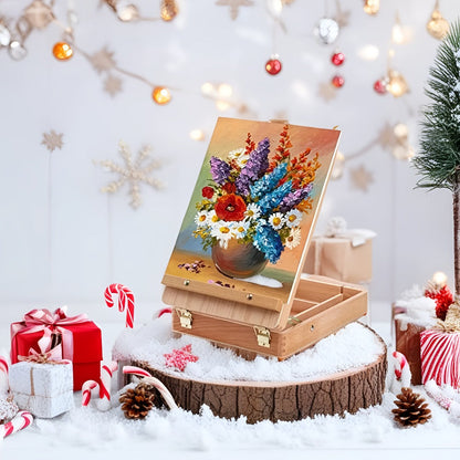 14-Piece Portable Painting Box Set with Adjustable Tabletop Easel, Canvas, Brushes and Palette Knife