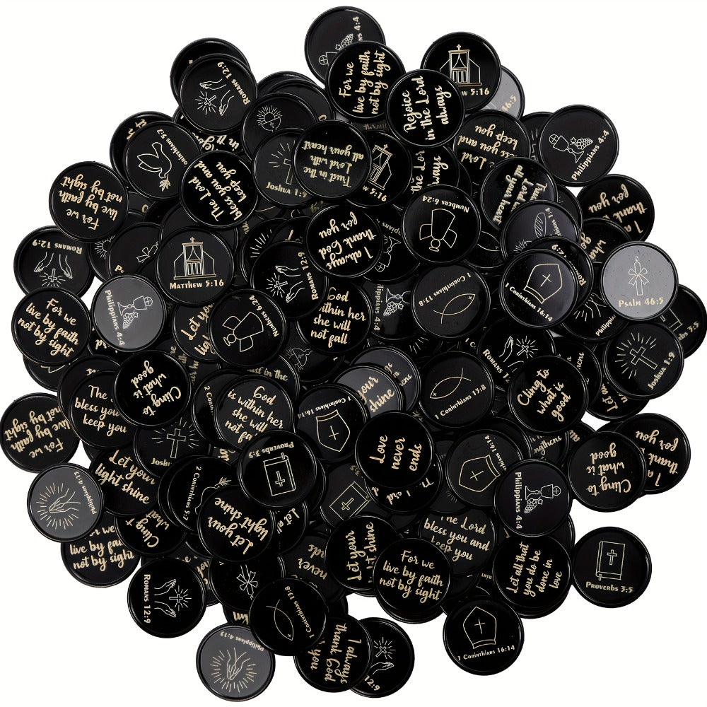 Party Favors Bible-Verse Coins, 120-Piece Black Token Set for Church and Faith-Themed Events