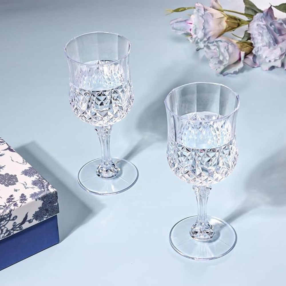 Forty-Eight-Piece 7 oz Plastic Wine Goblet Set in Clear, Orange, Pink, Green, Gold or Blue