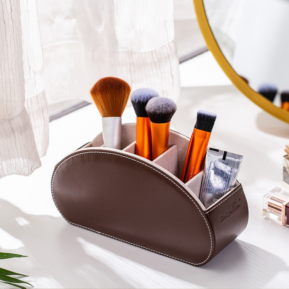 Five-Compartment PU Leather Remote Control and Desk Organizer Caddy with Nine Color and Print Options