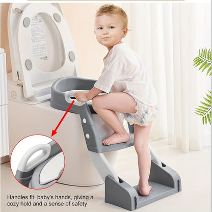 Potty Training Toilet Seat with Ladder, 2-in-1 Toddler Toilet Seat & Step Stool, Foldable Kids Potty Chair with Anti-Slip Pad