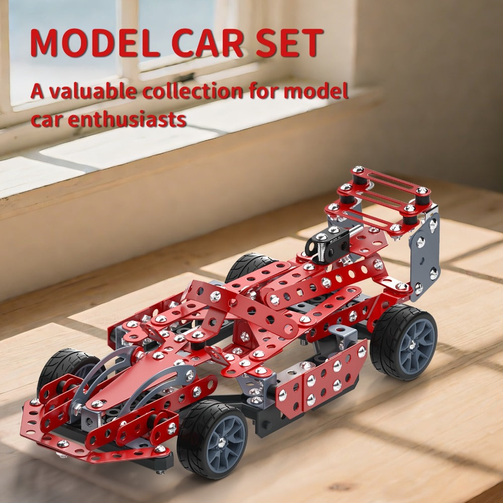 STEM Building Kit Model Car 283-287 Pcs Motorized Assembly Vehicle Toy with All-Terrain Tires & Openable Hood – Construction Toy for Boys Kids Ages 6+, Birthday Christmas Gift Red Green