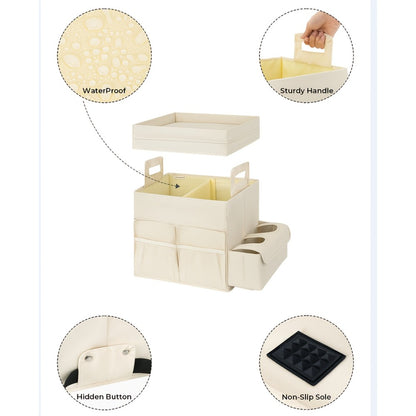 Seat-Top Car Organizer Box with Open Tray, Cup Recesses, Side Pockets and Four Size-Color Options