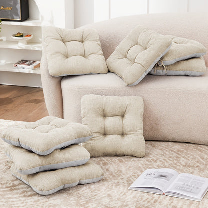 Tufted Chair Cushion Sets in 4- or 8-Piece Options with M/L Sizes, Tie Straps and 12 Color Choices