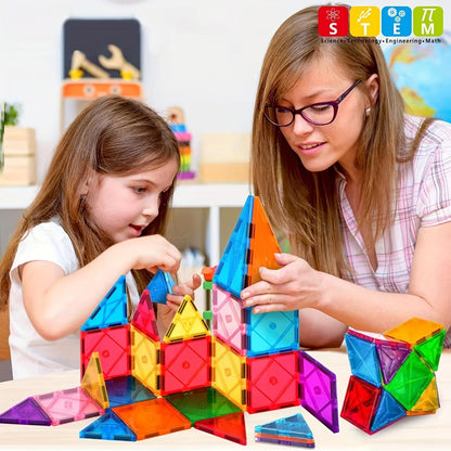 Magnetic Tiles 34-Piece Translucent Starter Building Set with Squares, Triangles, Gates and Window Shapes