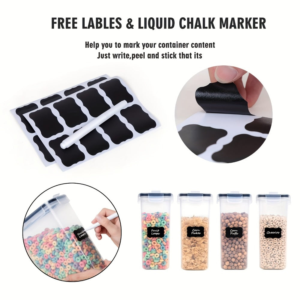 Food Storage Containers Four-Piece Clear Cereal Canister Set with Clip-On Lids and 4-Liter Capacity Each