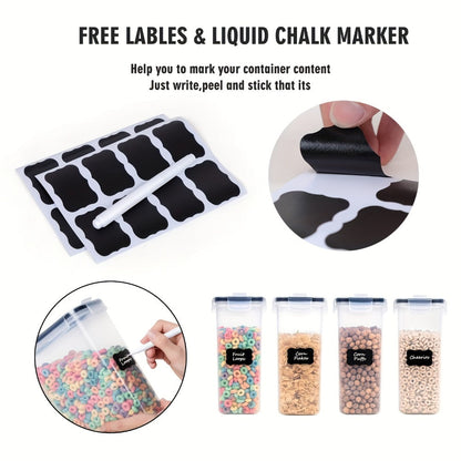 Food Storage Containers Four-Piece Clear Cereal Canister Set with Clip-On Lids and 4-Liter Capacity Each