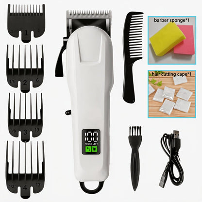 USB Rechargeable Hair Clipper for Men with LCD Display — Professional Large-Capacity Battery Clipper, Reinforced White Design, Home Salon & Travel Essential, Gift for Dad & Son