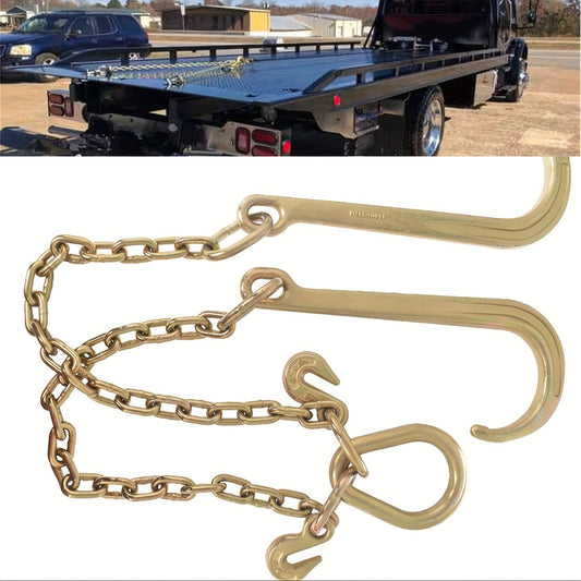 G70 Tow Chain with J-Hooks 5/16in x 2FT V-Chain Flatbed Truck Rollback Wrecker Carrier Replacement Heavy Duty Cargo Security Binding Towing Construction Grade 70 Gold