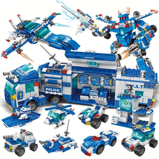 City Police Building Blocks Set 700 Pieces – Patrol Car Truck with Action Figures, Brick Toy for Boys Role Play STEM, Birthday Christmas Halloween Thanksgiving Gift Ages 6 7 8 9 10