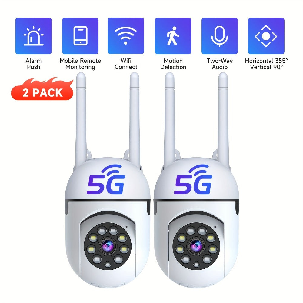 355° Pan Tilt WiFi Security Camera 2 Pack with AI Motion Detection – Full Color Night Vision, Two-Way Audio, Dual Band 2.4GHz & 5GHz, Indoor Wireless Camera Cloud & SD Storage
